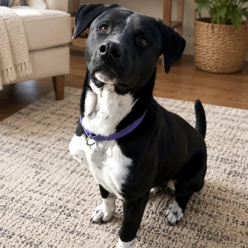 A young medium-sized male Black Labrador Retriever dog named Leopard for adoption in Pelham, NH