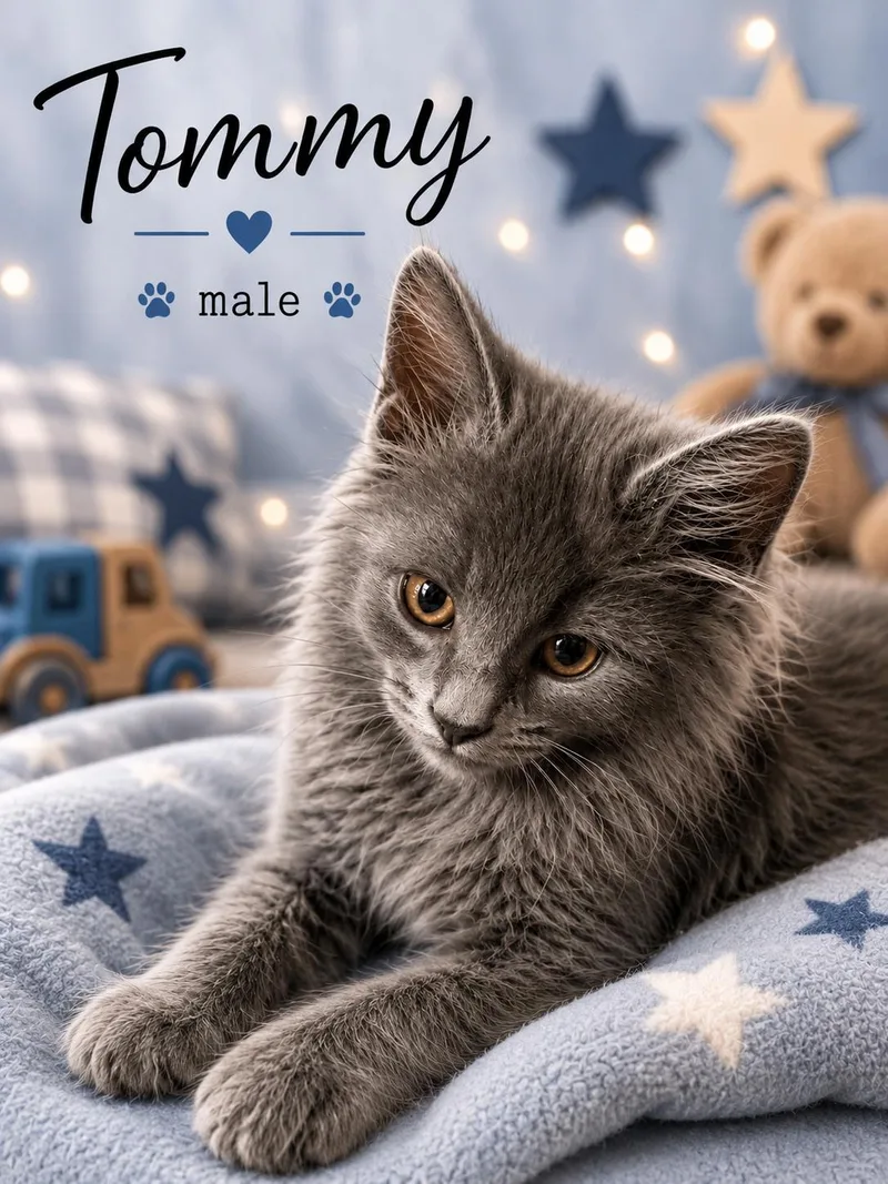 A young medium-sized male Gray / Blue / Silver Russian Blue cat named Tommy for adoption in Reno, NV