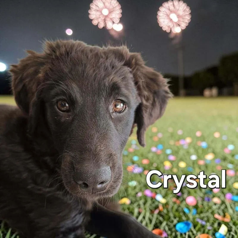 A baby large-sized female Black Golden Retriever dog named Crystal for adoption in Peoria, IL
