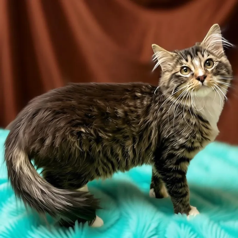 A baby small-sized male Gray / Blue / Silver Domestic Medium Hair cat named Stink Bug for adoption in Enid, OK