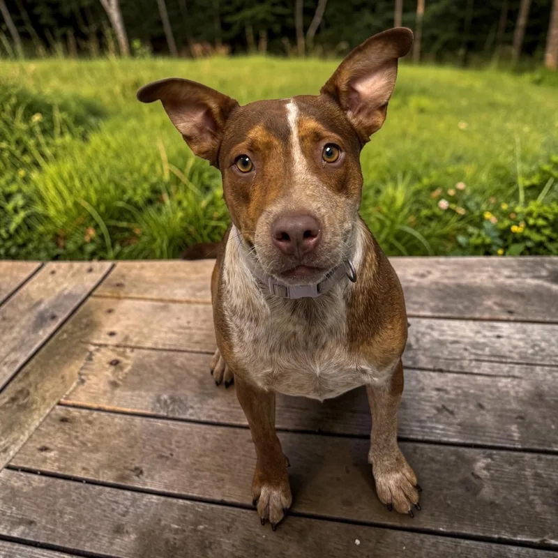 A young medium-sized female Red / Chestnut / Orange Australian Cattle Dog / Blue Heeler dog named Freckles for adoption in Kenedy, TX