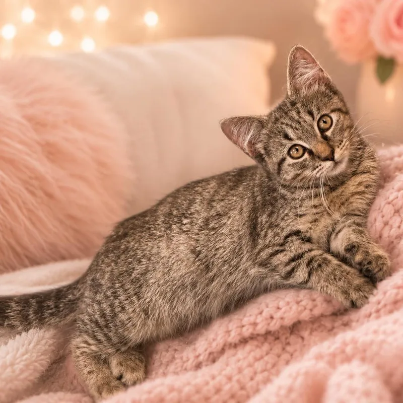 A baby small-sized female Tabby (Brown / Chocolate) Domestic Short Hair cat named Danielle Tiger for adoption in Tulsa, OK