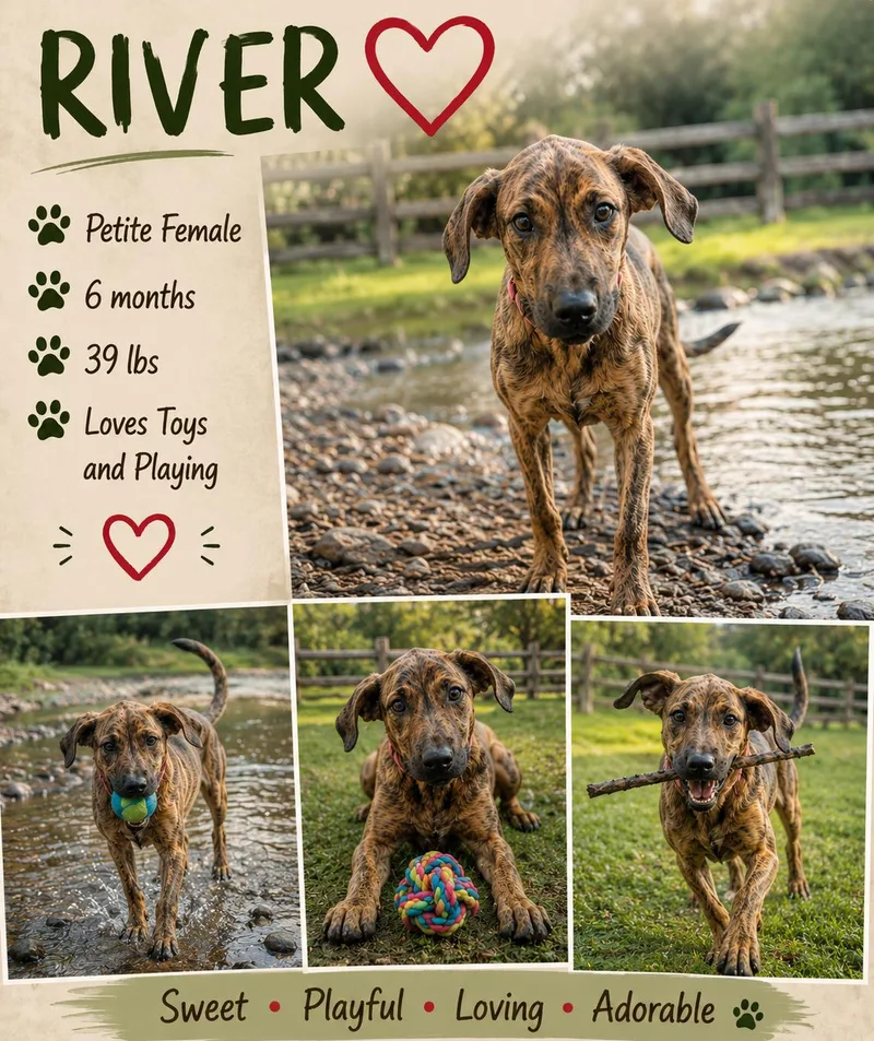 A young medium-sized female Feist dog named River for adoption in Jackson, TN