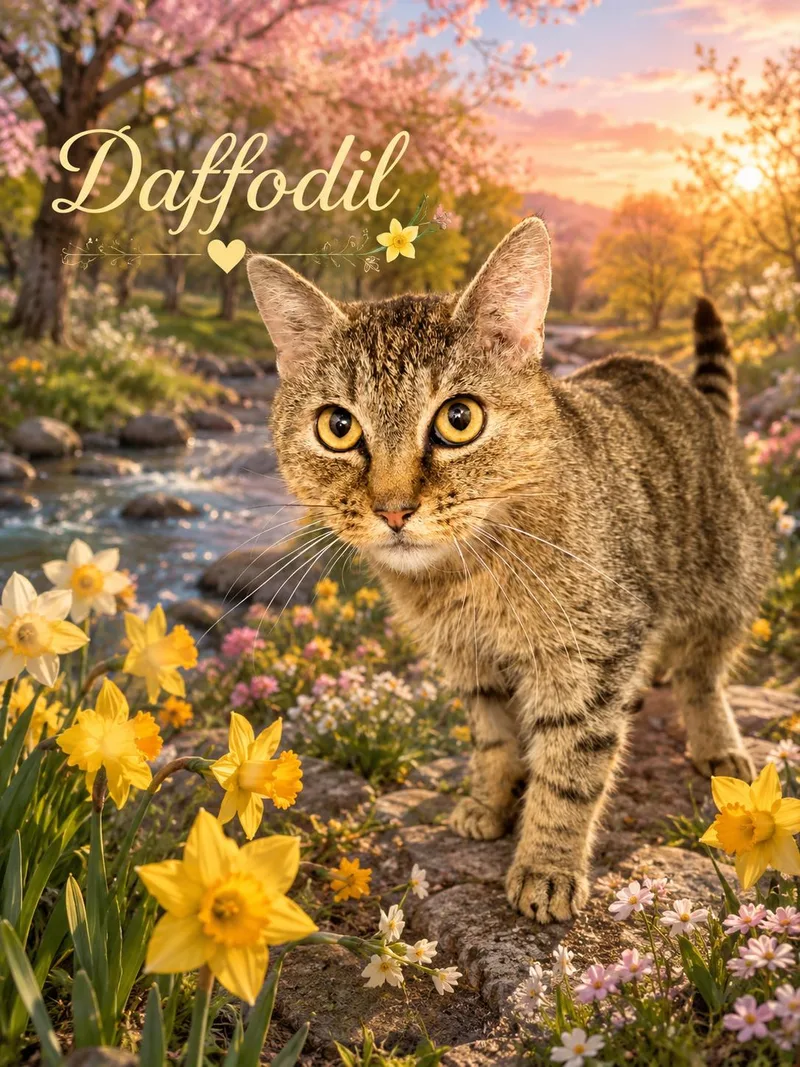 A senior medium-sized female Tabby (Buff / Tan / Fawn) Domestic Short Hair cat named Daffodil for adoption in Orleans, VT