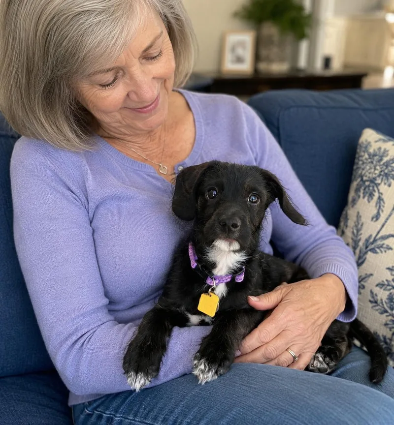 A young medium-sized female Black Terrier dog named Kenzie for adoption in Irving, TX