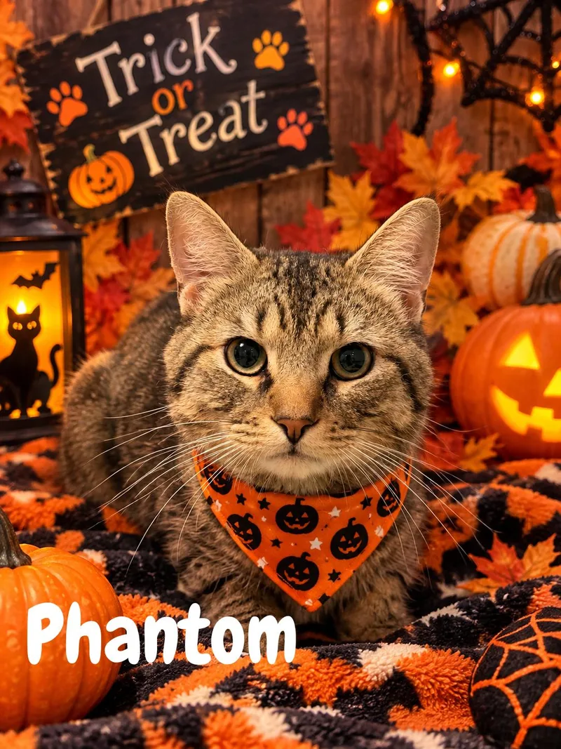 A young large-sized male Tabby (Brown / Chocolate) Domestic Short Hair cat named Phantom for adoption in Orleans, VT
