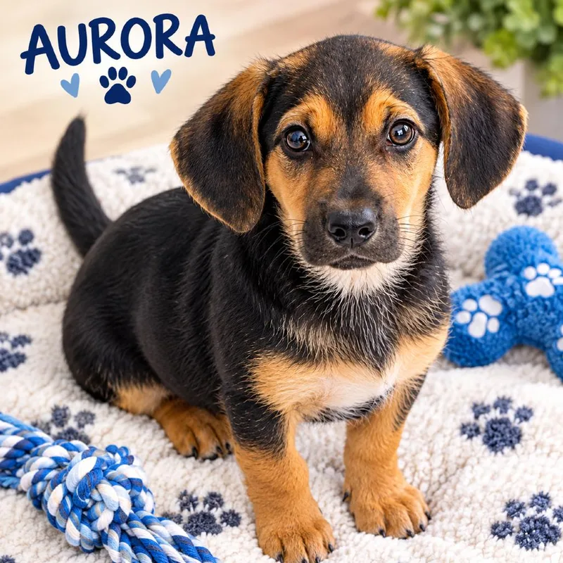 A baby small-sized female Black Shepherd dog named Aurora for adoption in South Elgin, IL