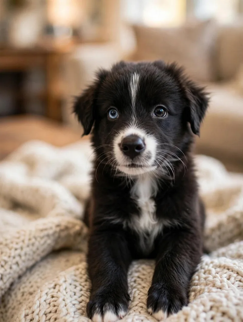 A baby medium-sized female Black Border Collie dog named Cher Bear for adoption in Union Grove, WI