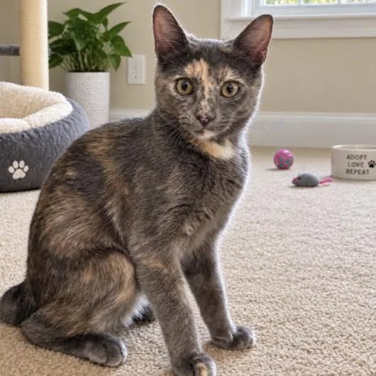 A baby medium-sized female Dilute Tortoiseshell Domestic Short Hair cat named Penelope for adoption in Cincinnati, OH