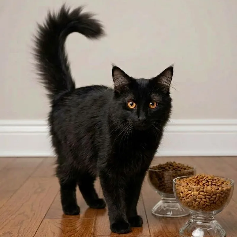 A baby medium-sized male Black Domestic Long Hair cat named James for adoption in Columbus, OH