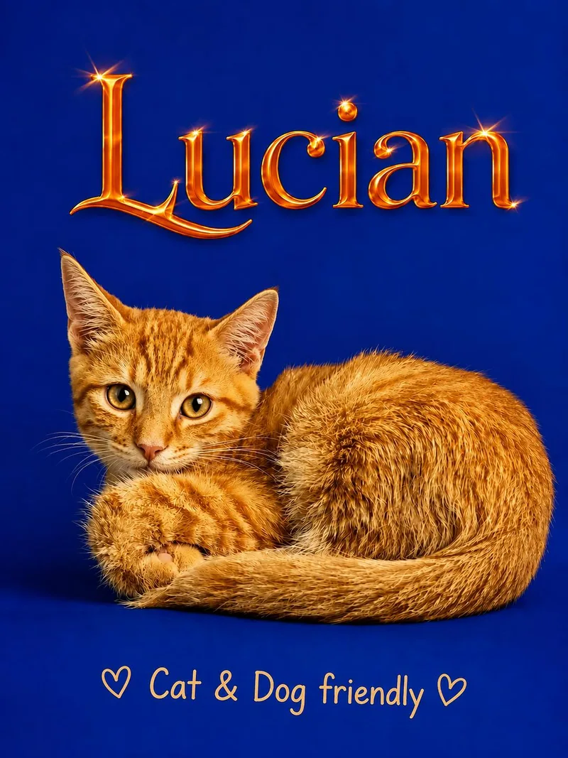 A baby medium-sized male Tabby (Orange / Red) Tabby cat named LucianDC for adoption in Greenville, DE