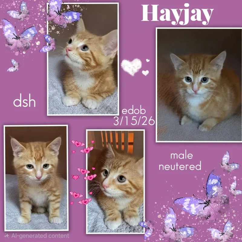 A baby medium-sized male Tabby (Orange / Red) Domestic Short Hair cat named Hayjay Ort for adoption in Missouri City, TX