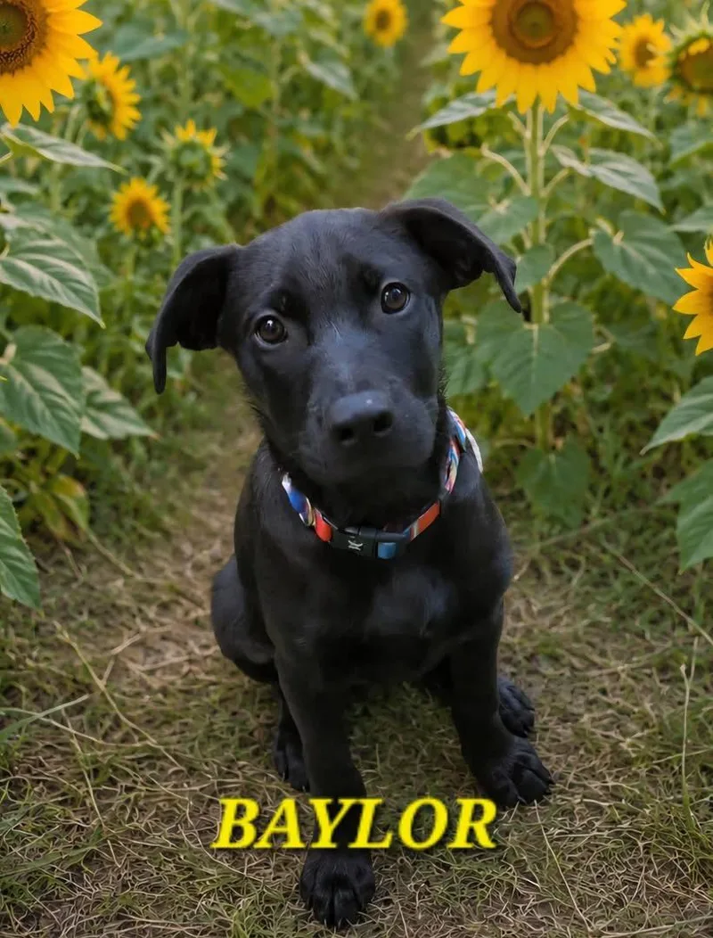 A baby large-sized male Black Labrador Retriever dog named Baylor for adoption in Schnecksville, PA