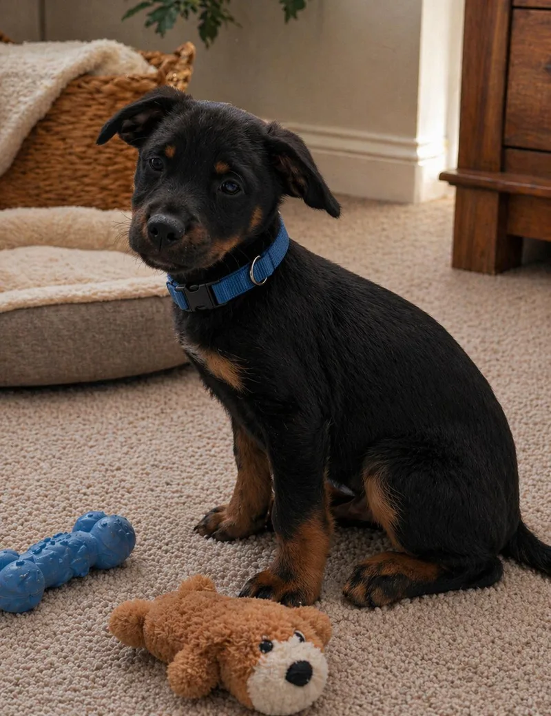 A baby medium-sized male Black Hound dog named Bear for adoption in St. Clair, MO
