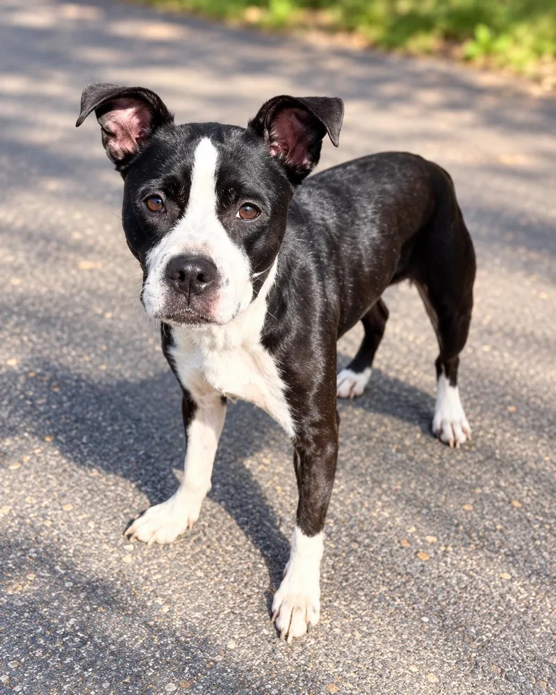 An adult medium-sized female Boston Terrier dog named Turtle for adoption in Marshall, NC