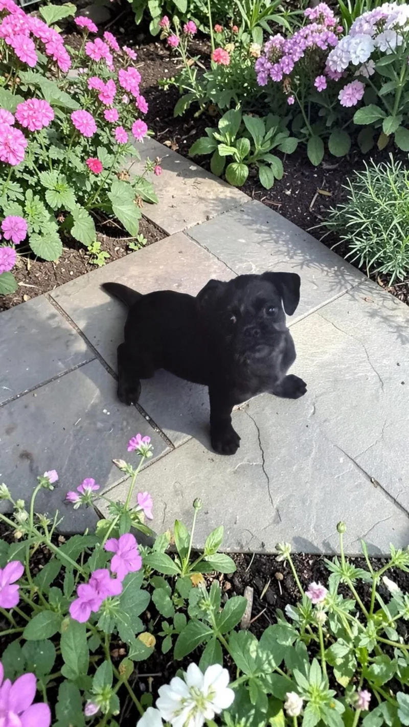 A baby small-sized female Black Pug dog named Cabbage for adoption in Los Angeles, CA