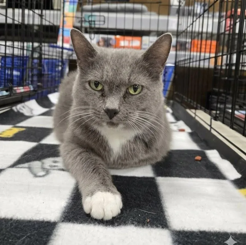 An adult medium-sized male Gray & White Domestic Short Hair cat named Teletubby for adoption in Norwood, OH
