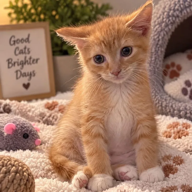 A baby small-sized male Orange / Red Tabby cat named Julian for adoption in Andover, MN