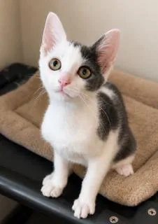 A baby small-sized female White Domestic Short Hair cat named Aries for adoption in Parlier, CA