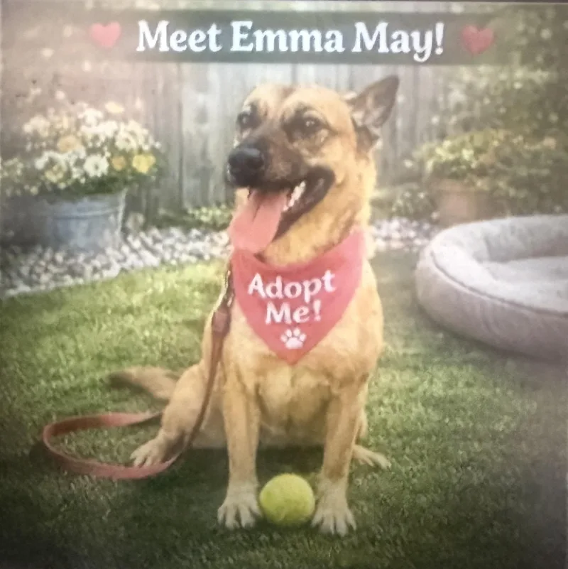 An adult medium-sized female Australian Shepherd dog named Emma May for adoption in Houston, TX