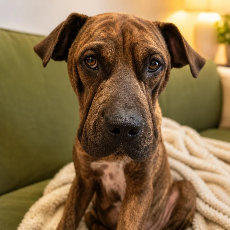 An adult medium-sized female Brindle American Staffordshire Terrier dog named Maisy for adoption in Houston, TX