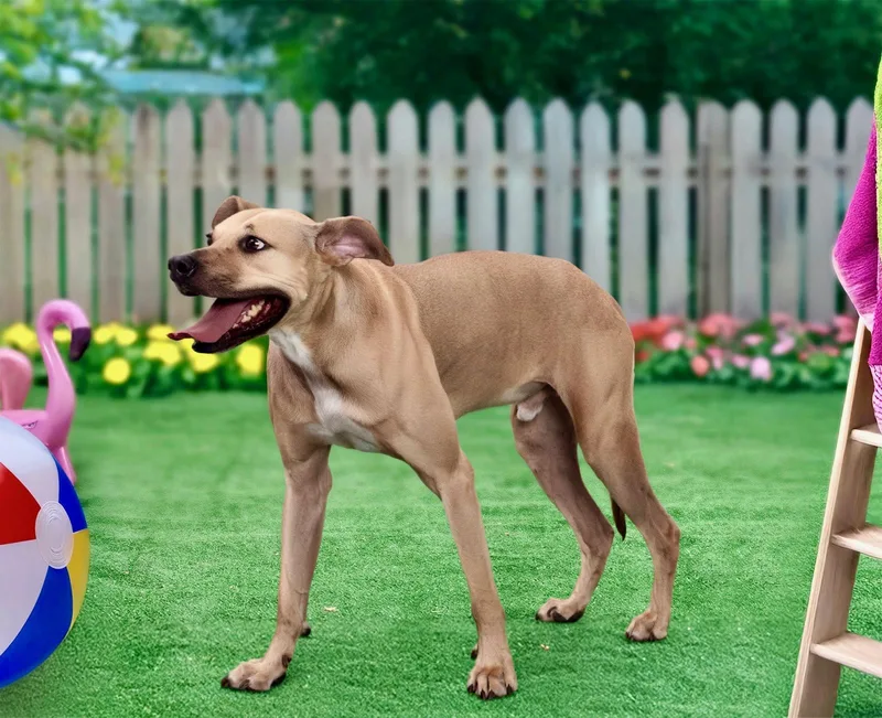 A young large-sized male Black Mouth Cur dog named Zeus for adoption in Mico, TX