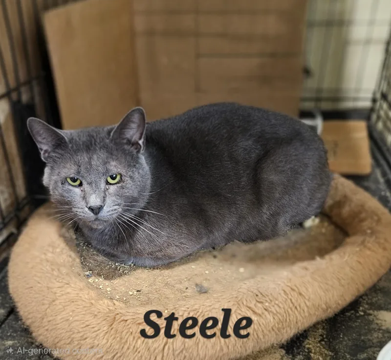 An adult medium-sized male Gray / Blue / Silver Domestic Short Hair cat named Steele for adoption in Bethlehem, PA
