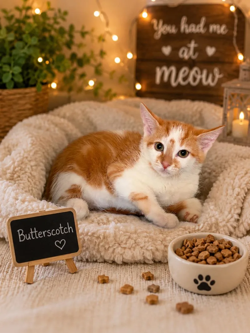 A baby small-sized male Orange & White Domestic Short Hair cat named Butterscotch for adoption in Queen Creek, AZ