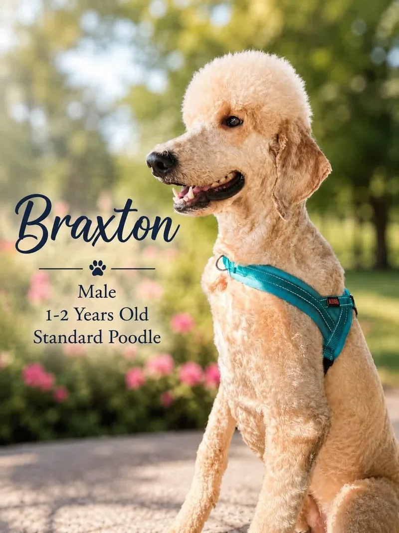 An adult large-sized male Standard Poodle dog named Brax for adoption in Walker, LA