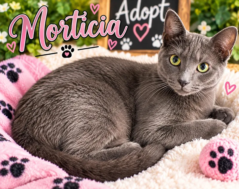 A young medium-sized female Gray / Blue / Silver Domestic Short Hair cat named Morticia for adoption in Satellite Beach, FL