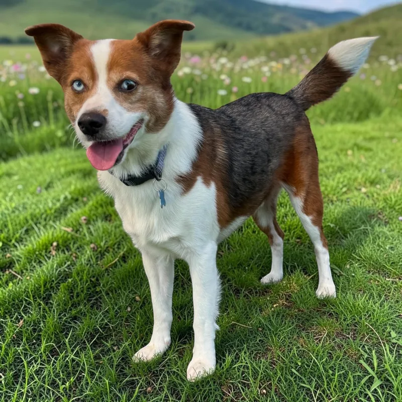 An adult medium-sized male Merle (Red) Australian Cattle Dog / Blue Heeler dog named Prickles for adoption in Kenedy, TX
