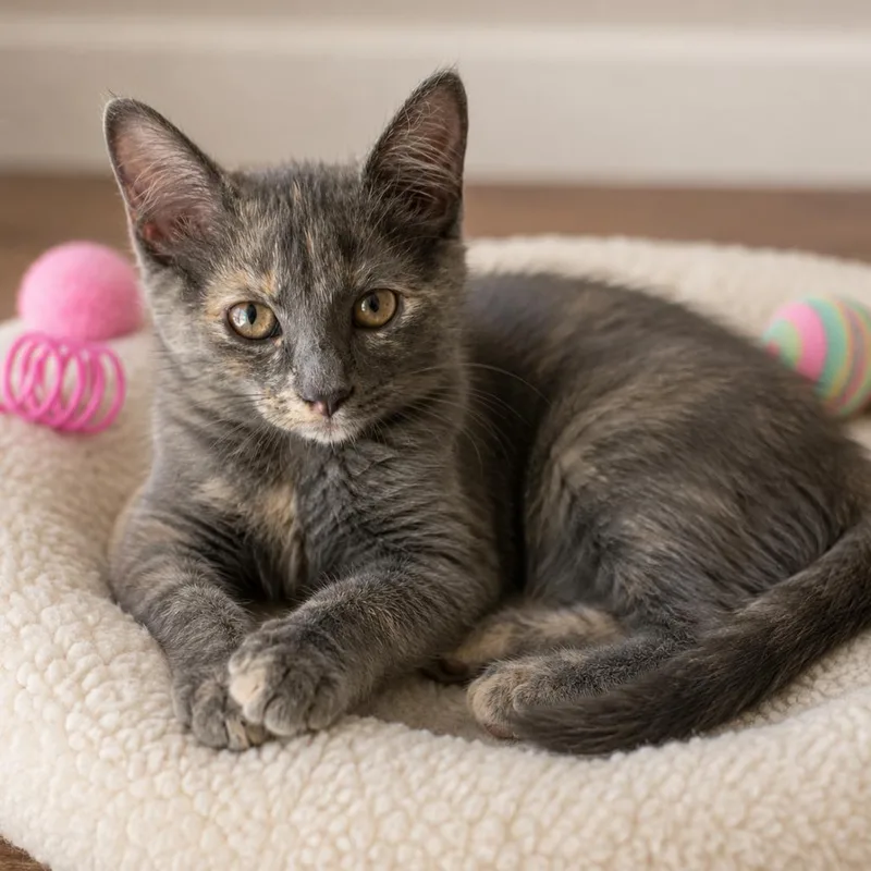 A baby small-sized female Gray / Blue / Silver Domestic Medium Hair cat named Willow for adoption in Houston, TX