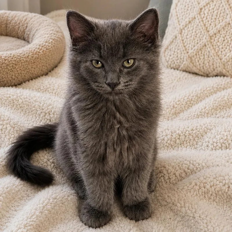 A baby small-sized female Gray / Blue / Silver Domestic Short Hair cat named Poppy for adoption in Tustin, CA