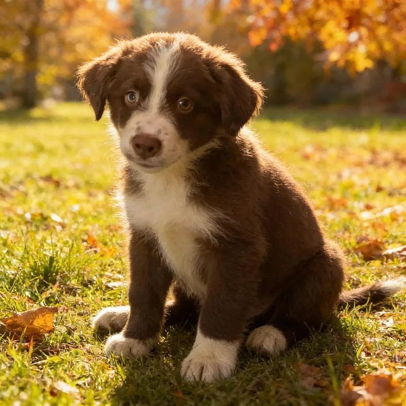 A baby medium-sized male Australian Shepherd dog named Clark Kent for adoption in Queen Creek, AZ
