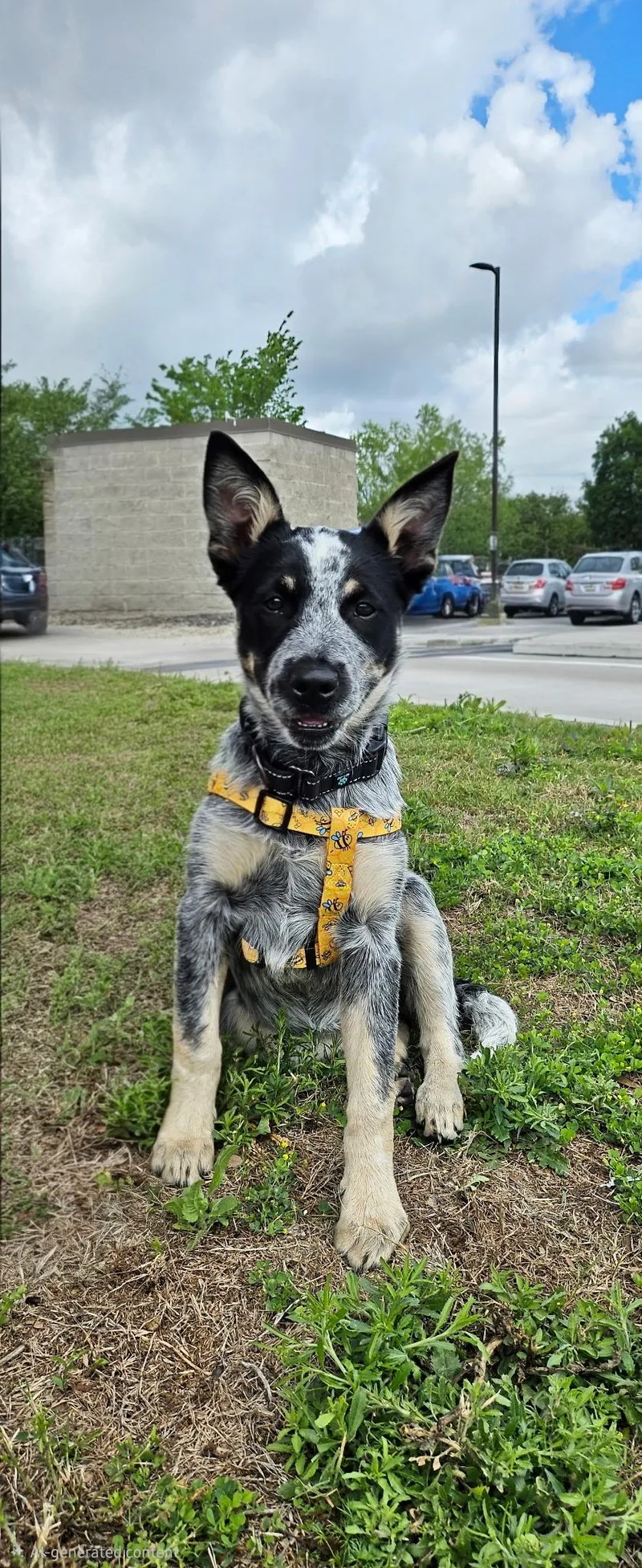 A baby medium-sized female Australian Cattle Dog / Blue Heeler dog named Pongo for adoption in Pflugerville, TX