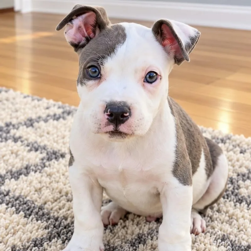 A baby medium-sized female American Bully dog named Trixie for adoption in Brewton, AL