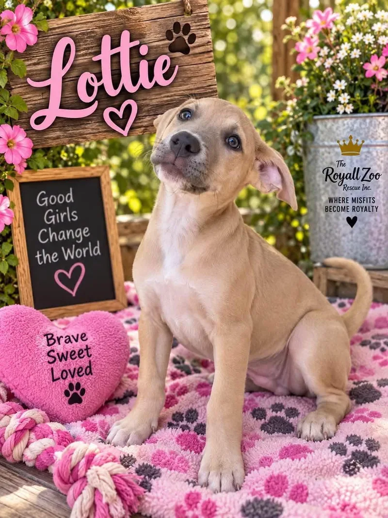 A baby large-sized female Pit Bull Terrier dog named Lottie for adoption in New London, WI