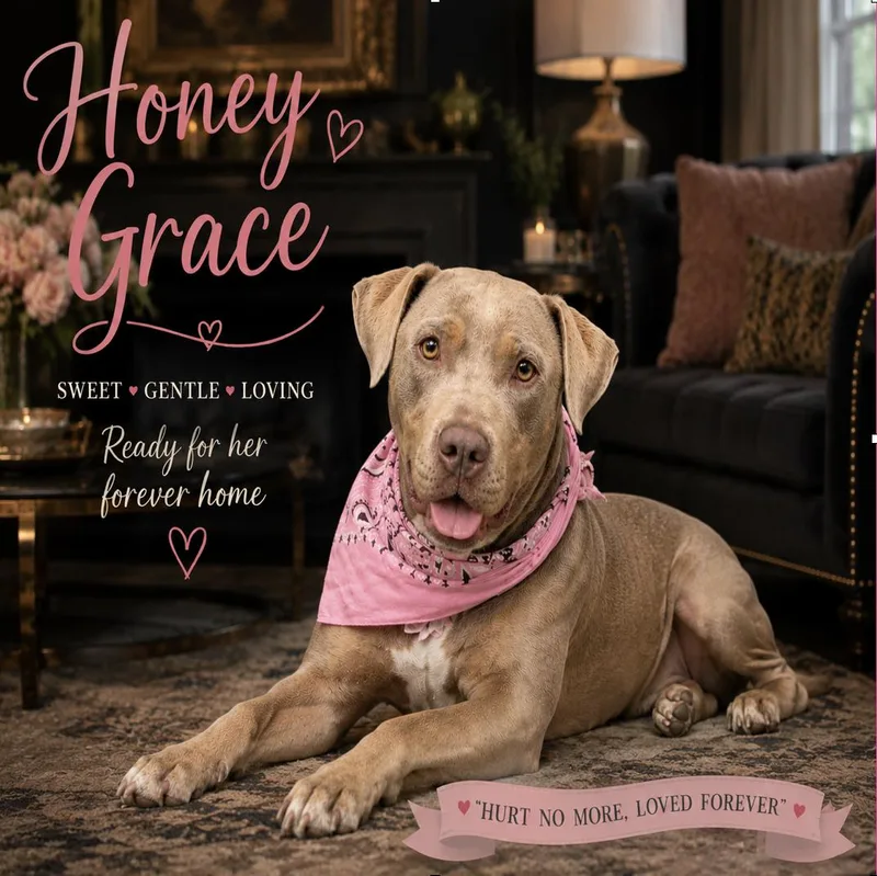 A young medium-sized female Apricot / Beige American Staffordshire Terrier dog named Honey Grace for adoption in Farmington, MO