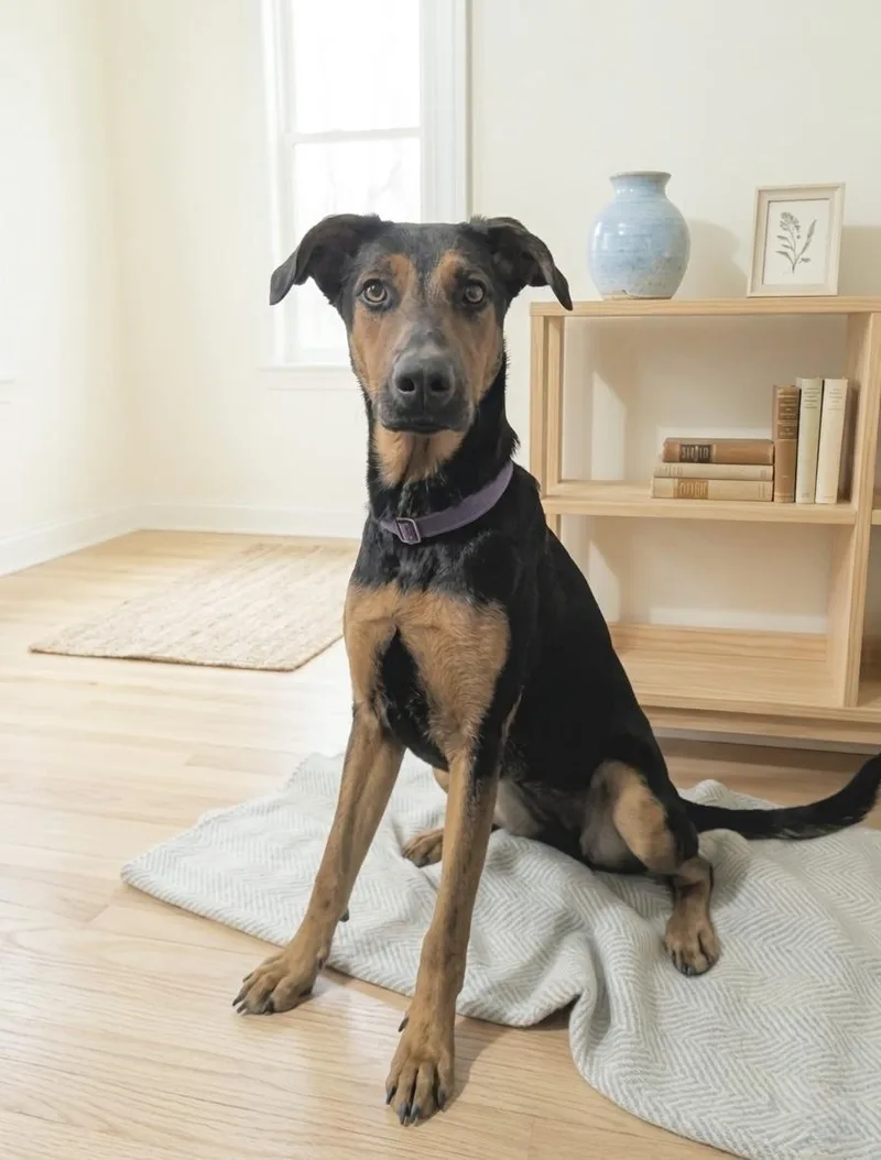 A baby large-sized female Doberman Pinscher dog named Solara for adoption in Huntingtown, MD