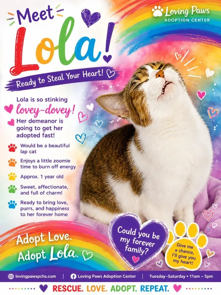 A young small-sized female Domestic Short Hair cat named Lola for adoption in Crocker, MO