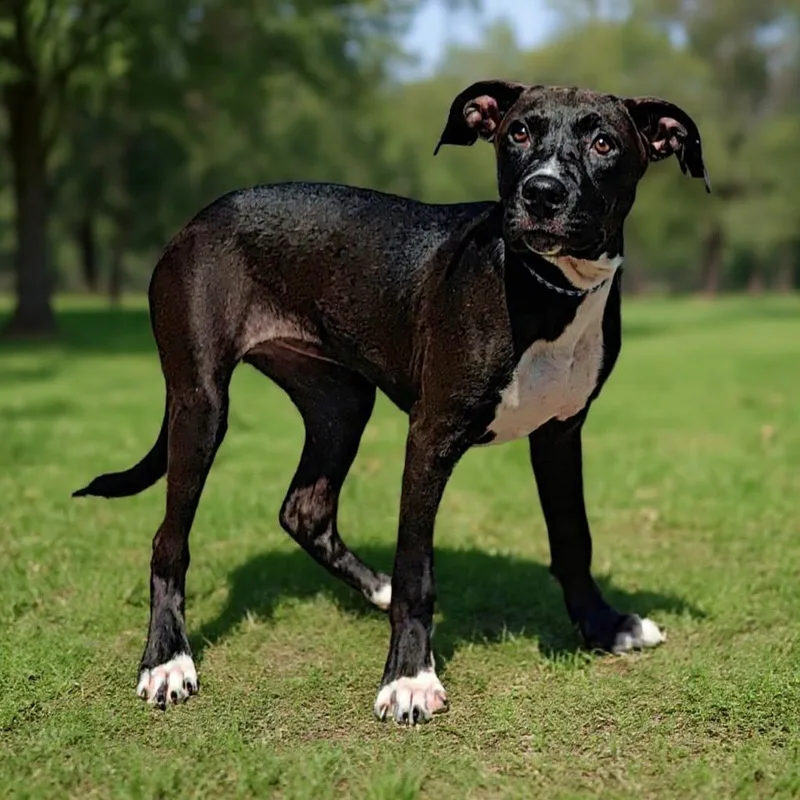 A baby medium-sized female Terrier dog named Lucy for adoption in Talladega, AL