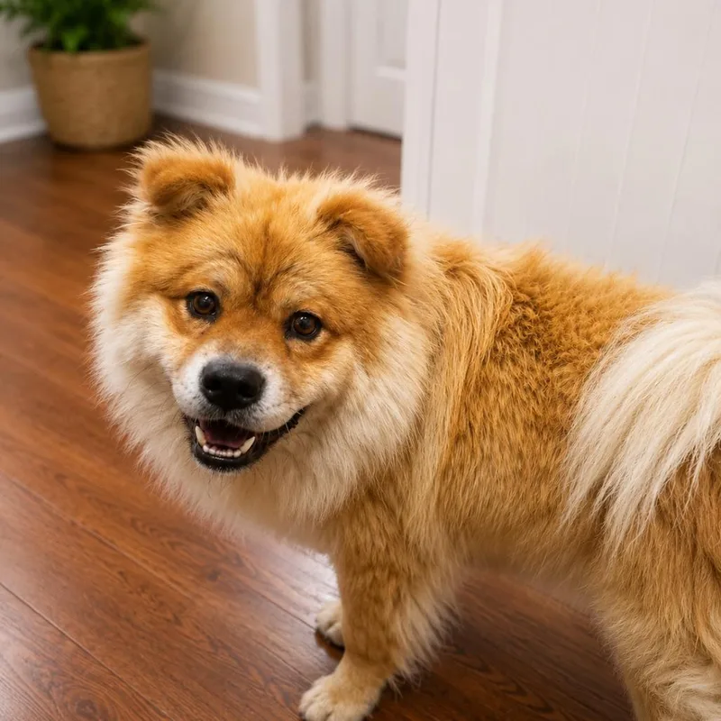 A young medium-sized male Yellow / Tan / Blond / Fawn Chow Chow dog named Kebo for adoption in Wichita, KS