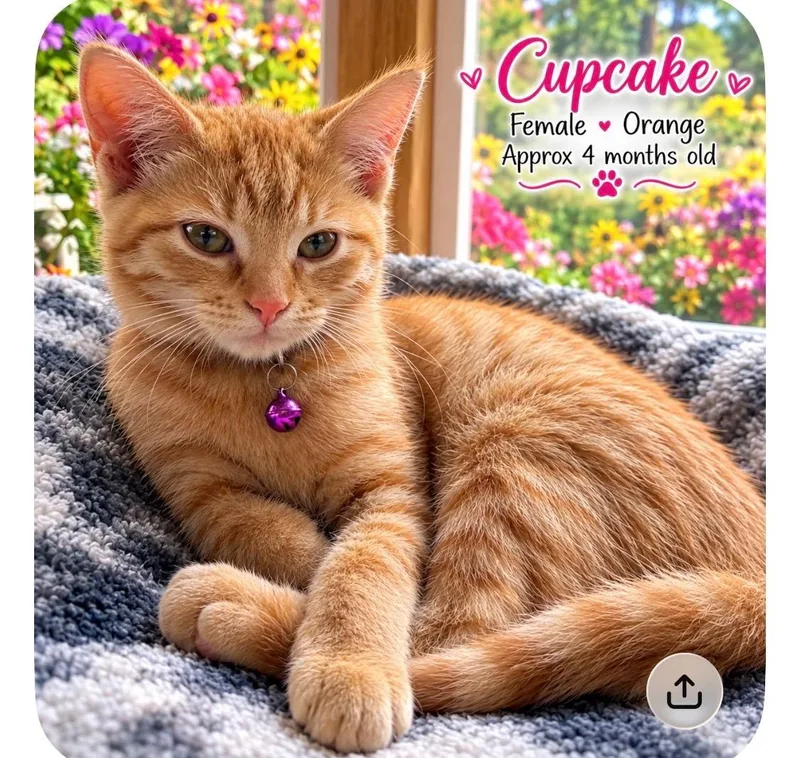 A young medium-sized female Orange & White Domestic Short Hair cat named Cupcake for adoption in Valley City, ND