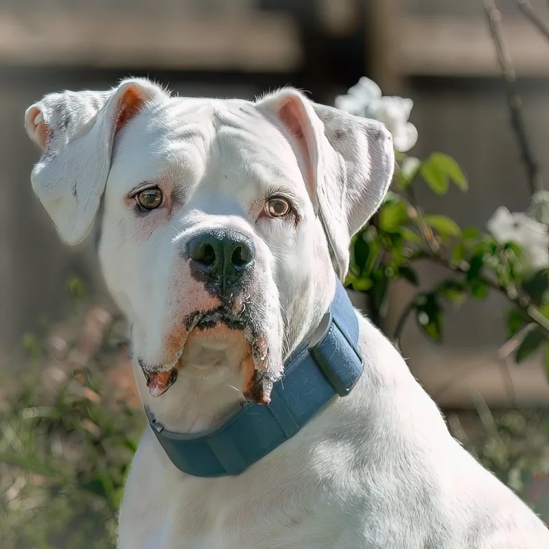 An adult large-sized male White / Cream Boxer dog named Brutus for adoption in Tomball, TX