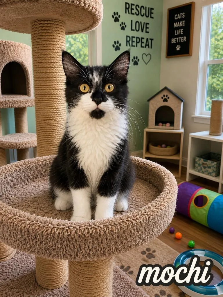 A baby medium-sized male Domestic Long Hair cat named Mochi for adoption in Mountain Home, AR