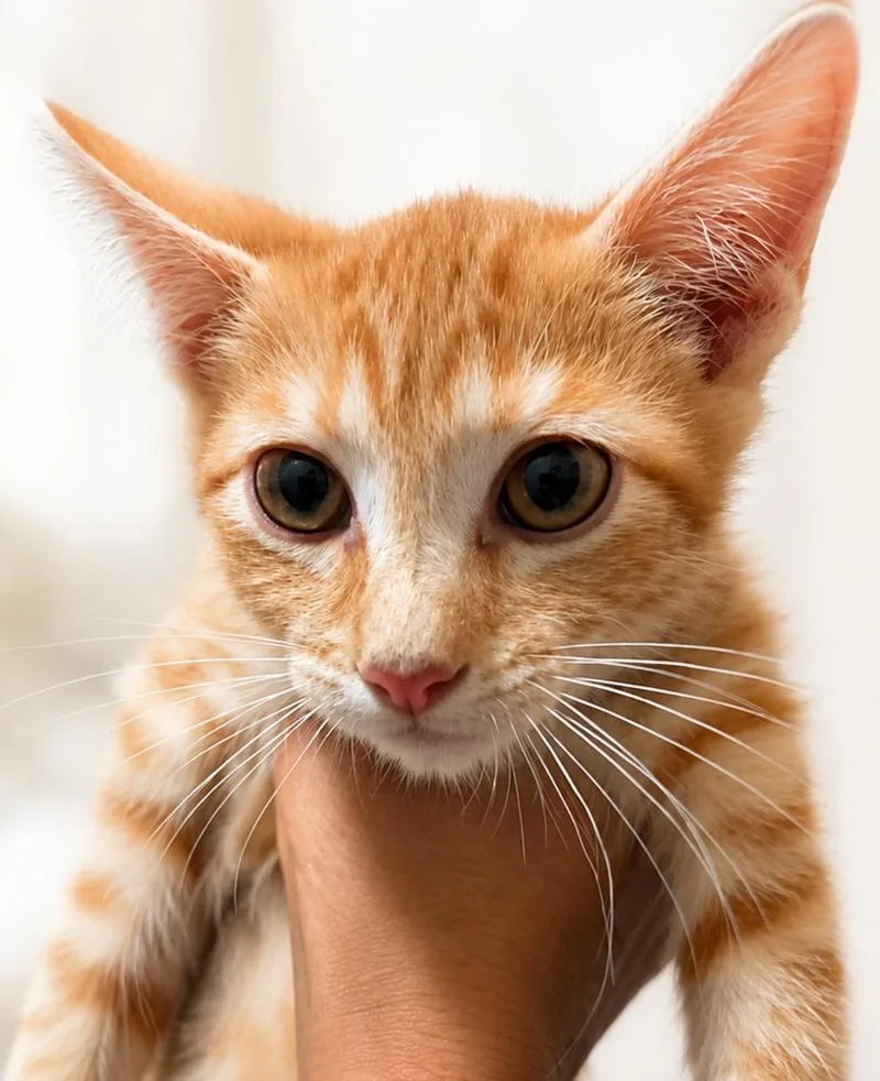 A baby medium-sized male Orange & White Tabby cat named Cheeto for adoption in Fresno, CA