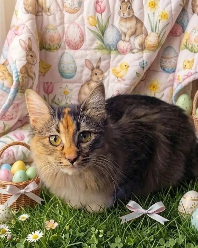 A baby medium-sized female Calico cat named Callie for adoption in Miami, OK