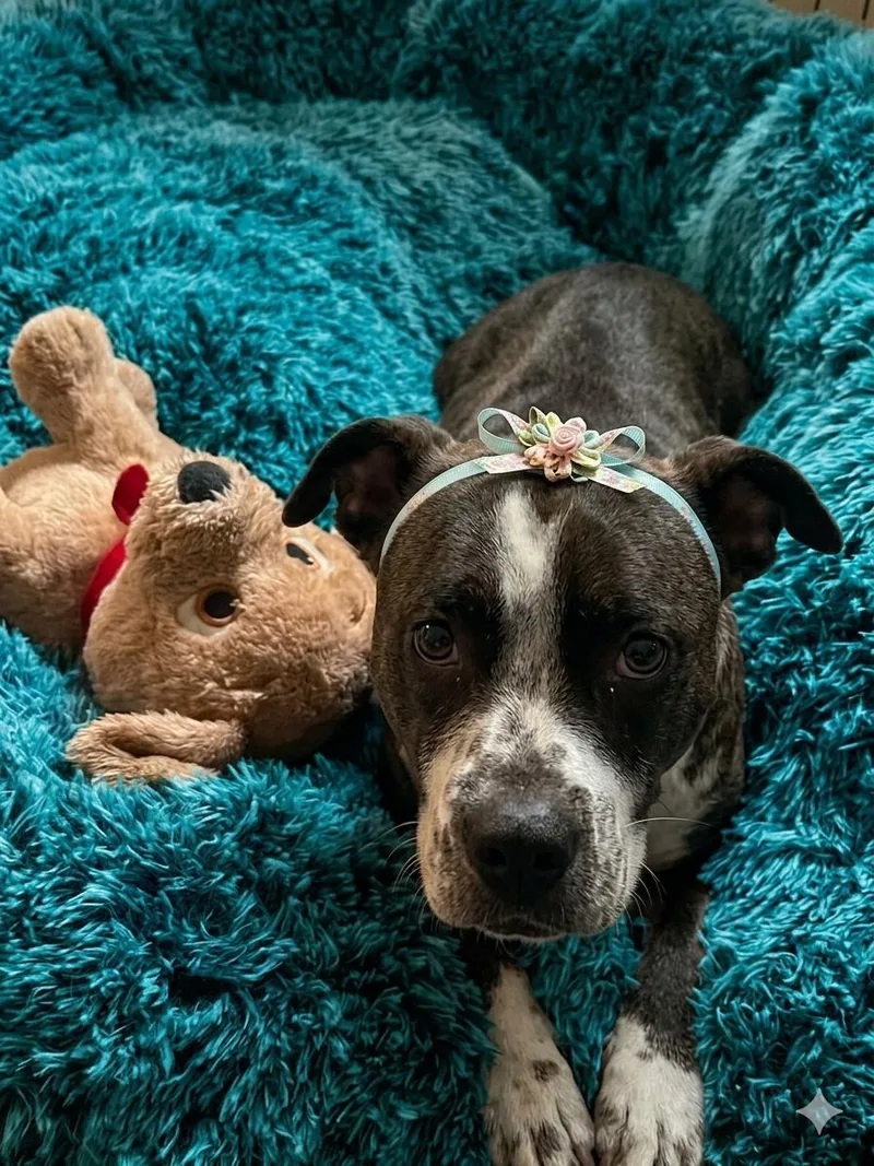 An adult medium-sized female White / Cream American Bully dog named Madame Ali for adoption in Lacey, WA