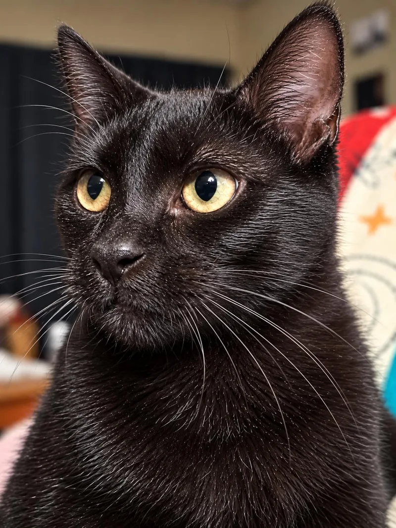 A baby medium-sized female Black Domestic Short Hair cat named Bean H for adoption in Fresno, CA