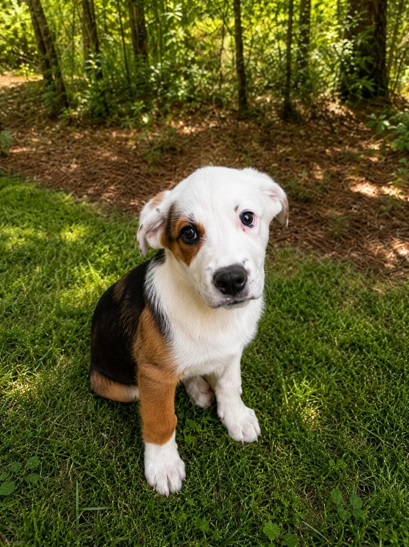 A baby medium-sized female Tricolor (Brown, Black, & White) Australian Shepherd dog named Jade for adoption in BONIFAY, FL